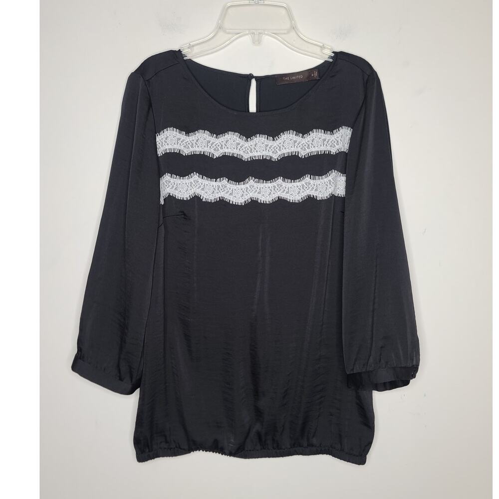 NWT Limited black long sleeve blouse with white lace details - medium